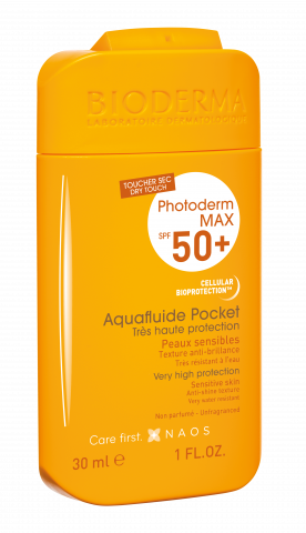 BIODERMA-Produktfoto, Photoderm MAX Aquafluide pocket LSF 50+ 30ml, leichter Sonnenschutz für empfindliche Haut
